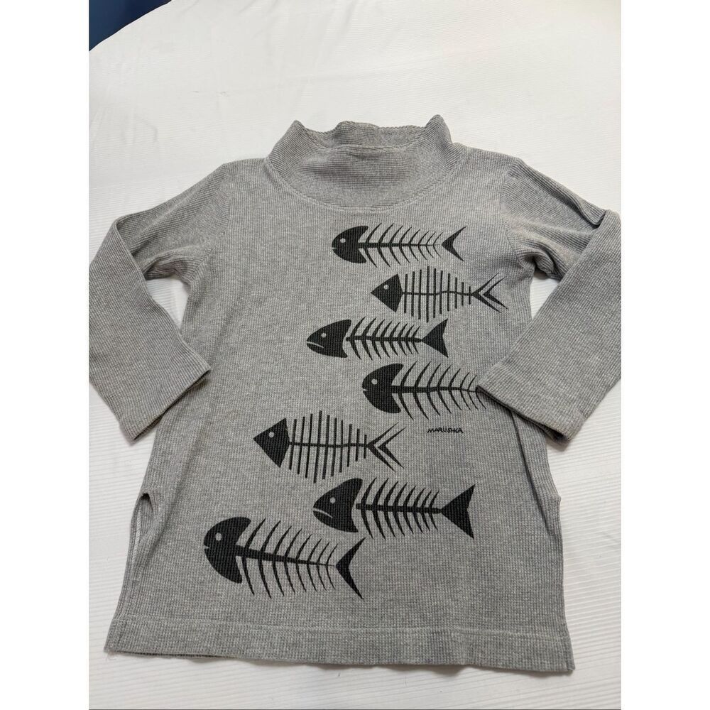 Marushka Grey Fishbone Waffle Knit Thermal Shirt Size Small